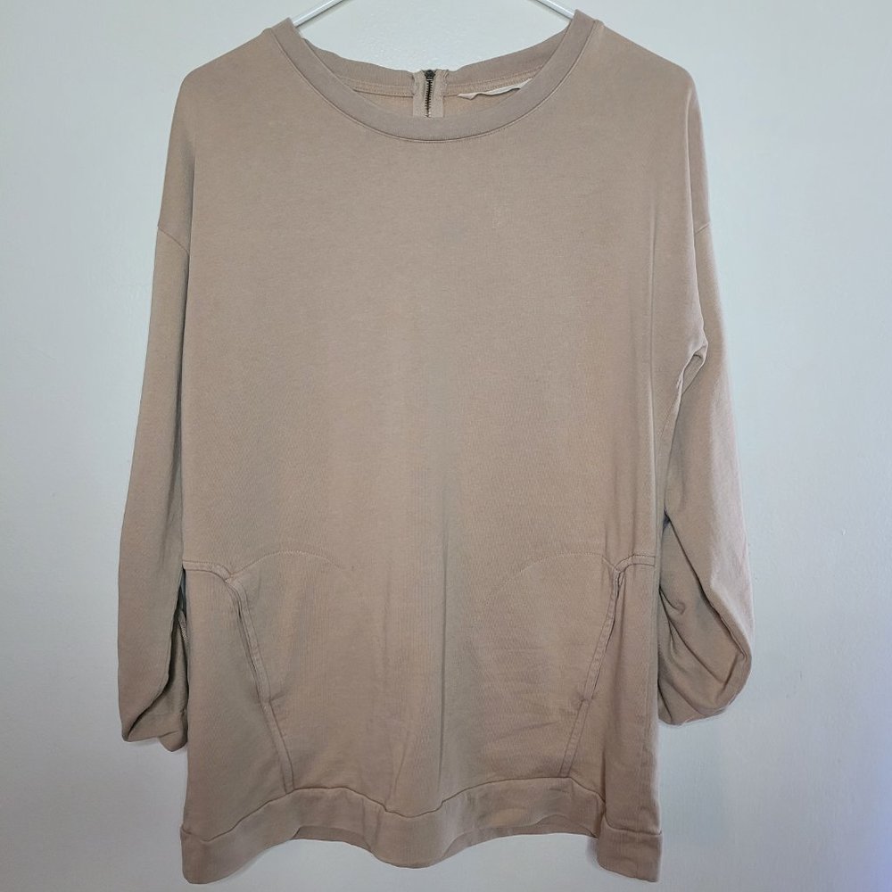 Soft Surroundings Fall Top Neutral Tan Womens Small Zipper Back Pullover Casual